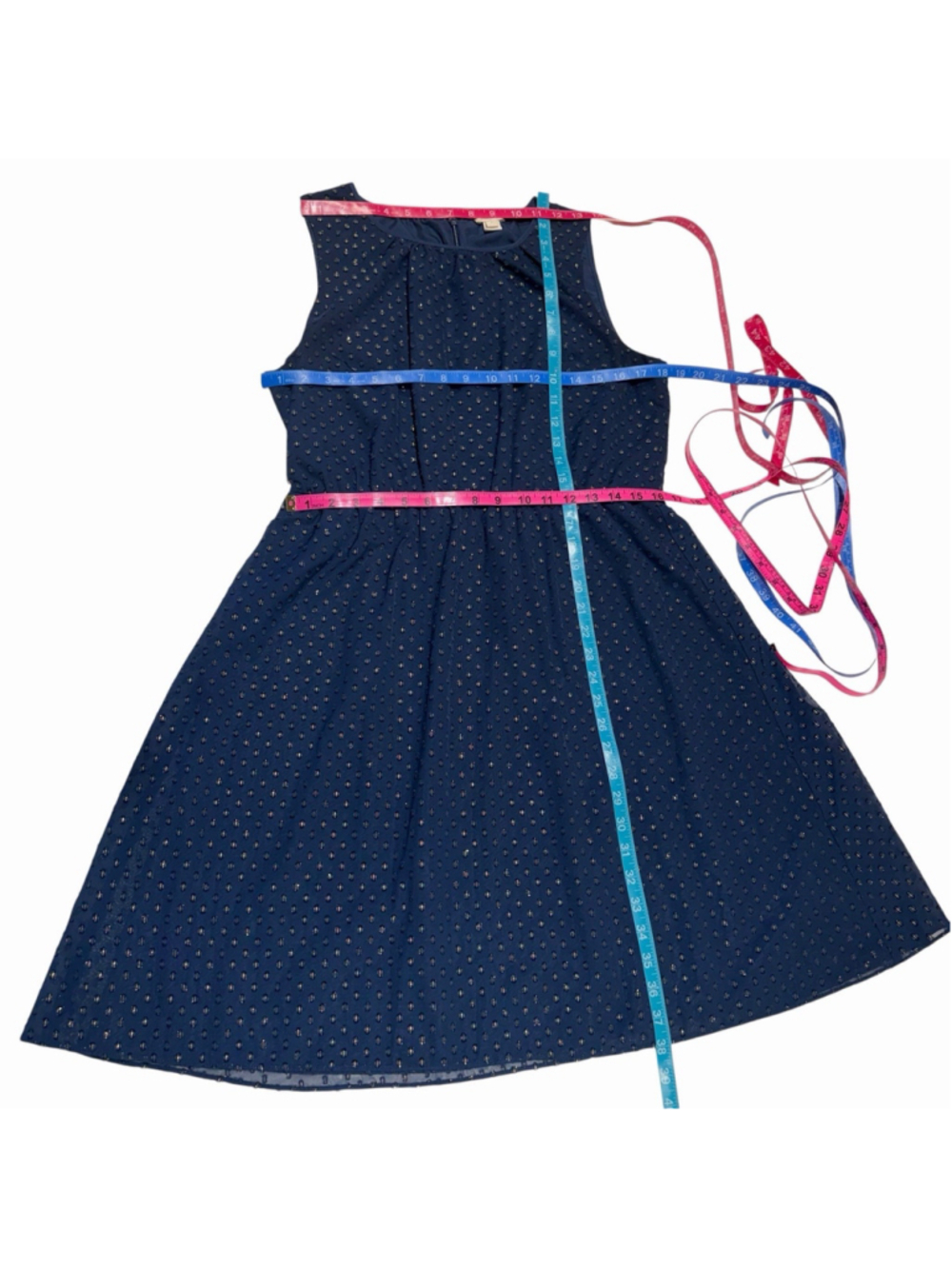 J.Crew Navy Gold Swiss Dot Fit Flare Dress12 Neck Sleevless Lined Mini Workwear - Picture 5 of 13